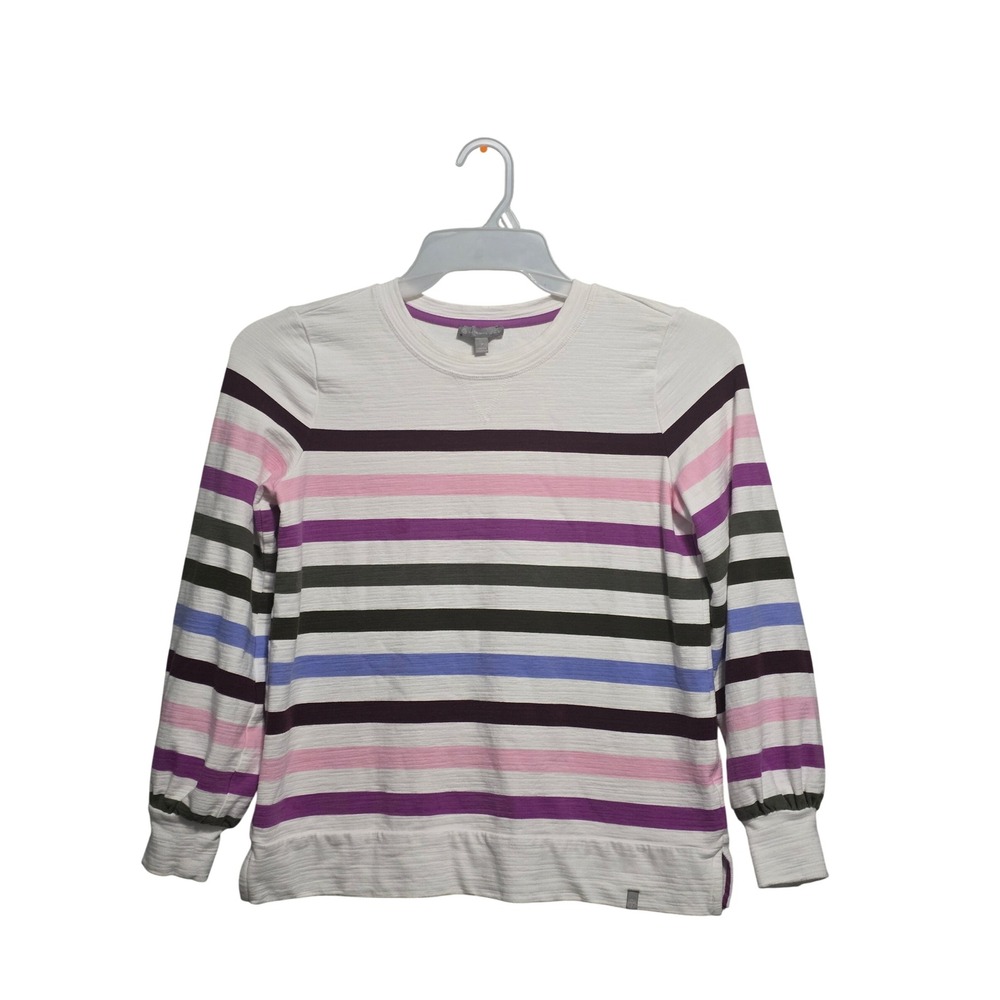 T by Talbots Womens Petite Striped Long Sleeve UPF 50 Top‎ White Purple P ID2726